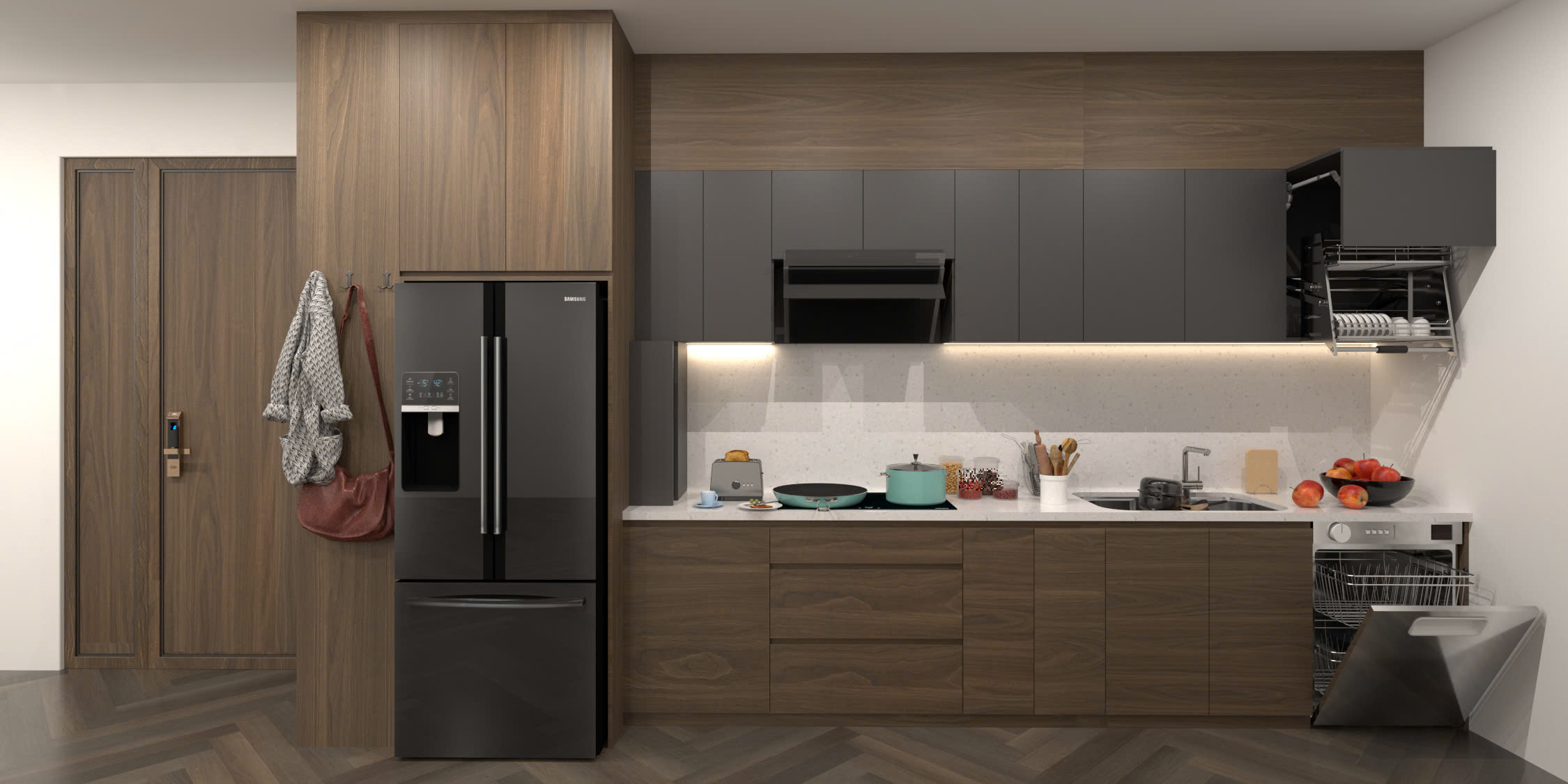 tủ bếp mdf melamine