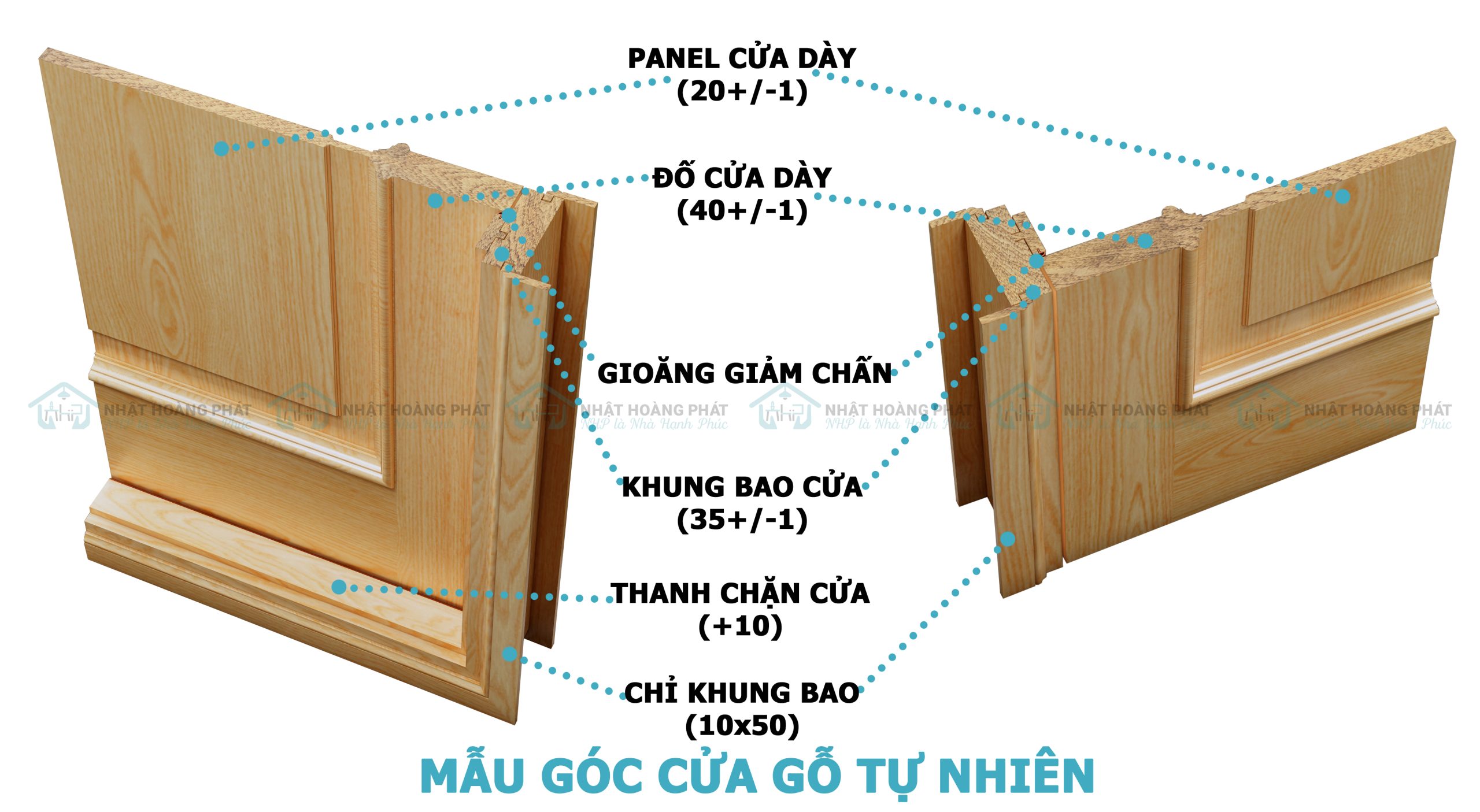 mặt cắt chi tiết cửa gỗ sồi đỏ