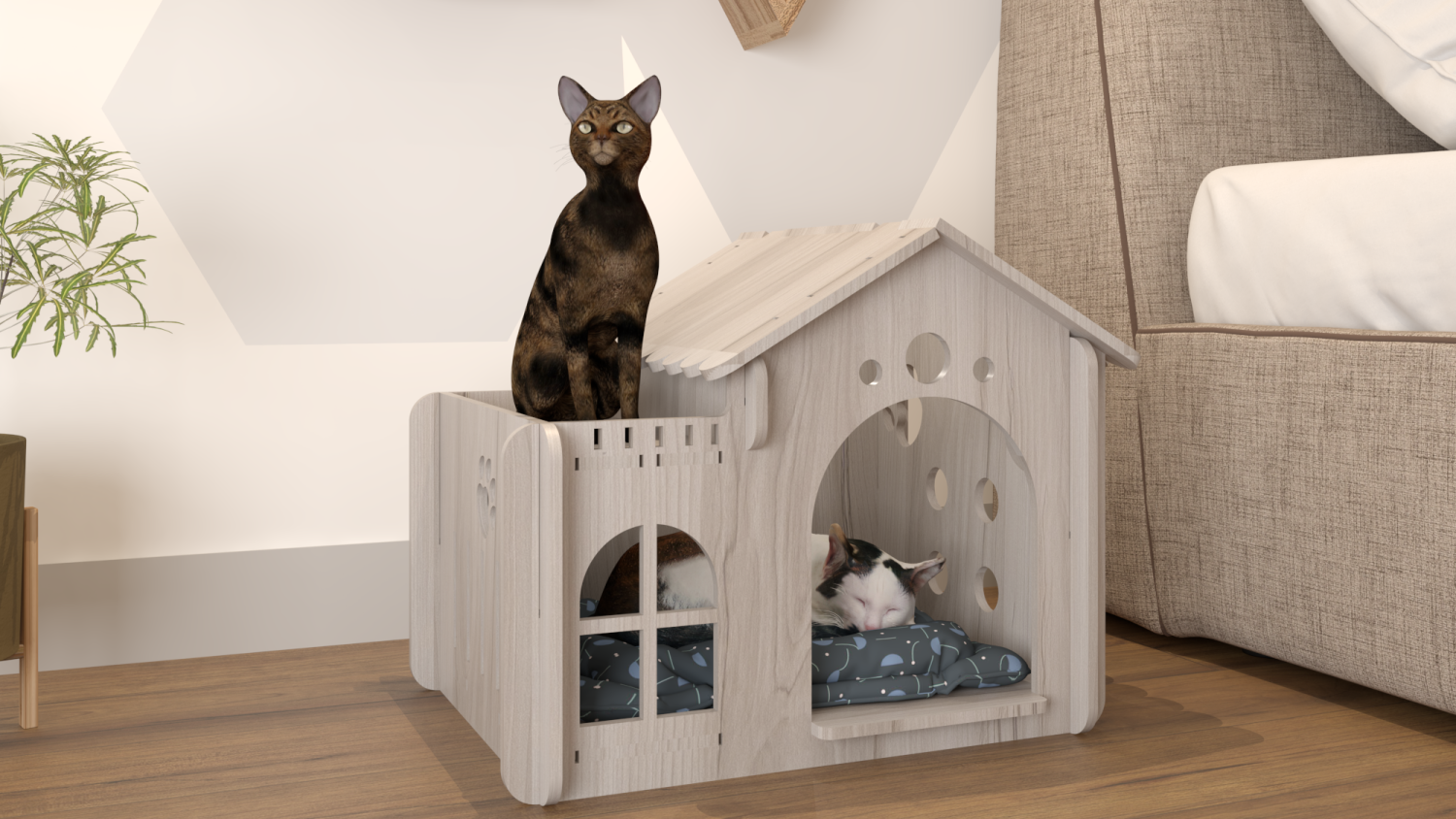 Nhà gỗ cho thú cưng bằng MDF Melamine CP.NHP.MEL 001