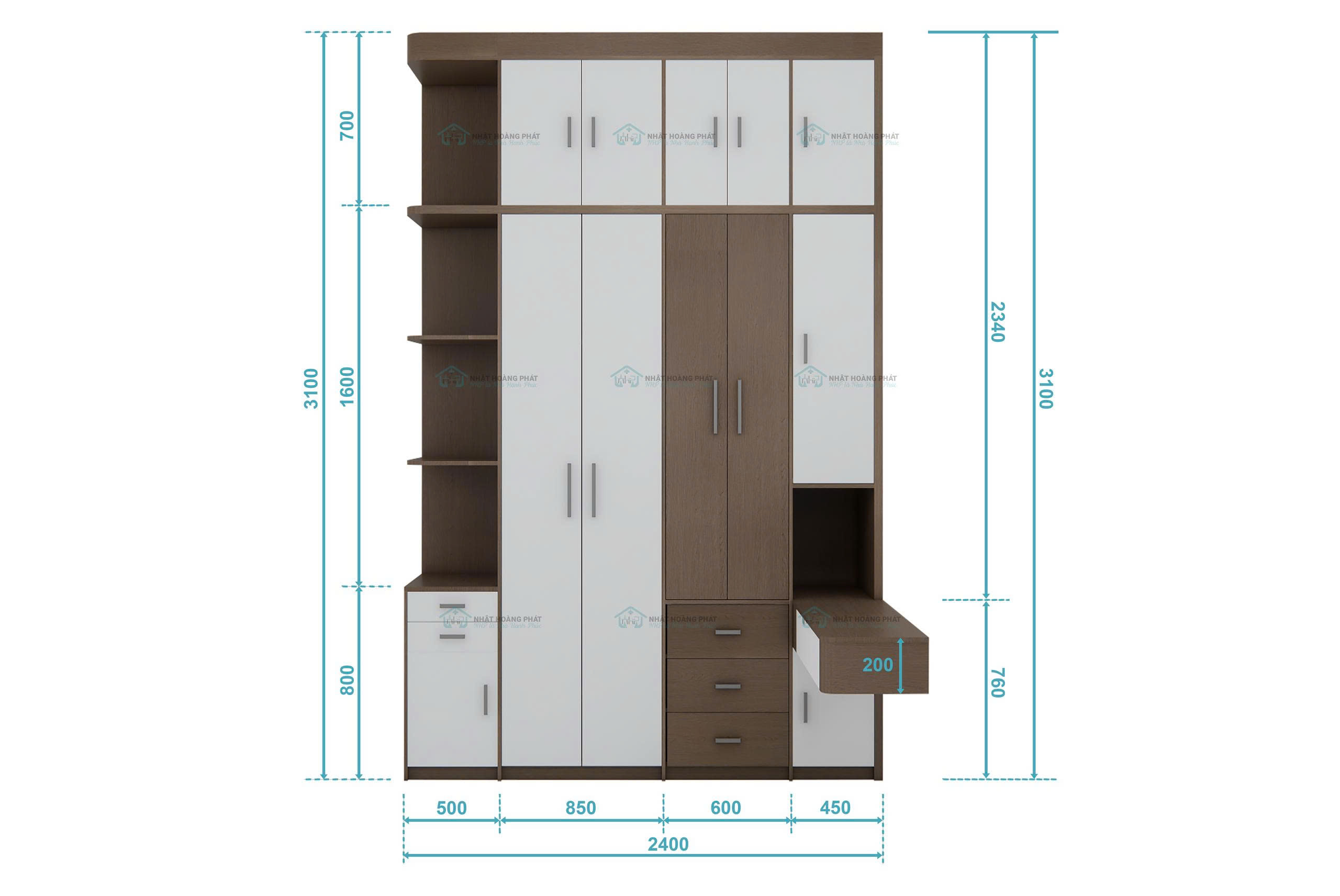 kích thước tủ quần áo Melamine