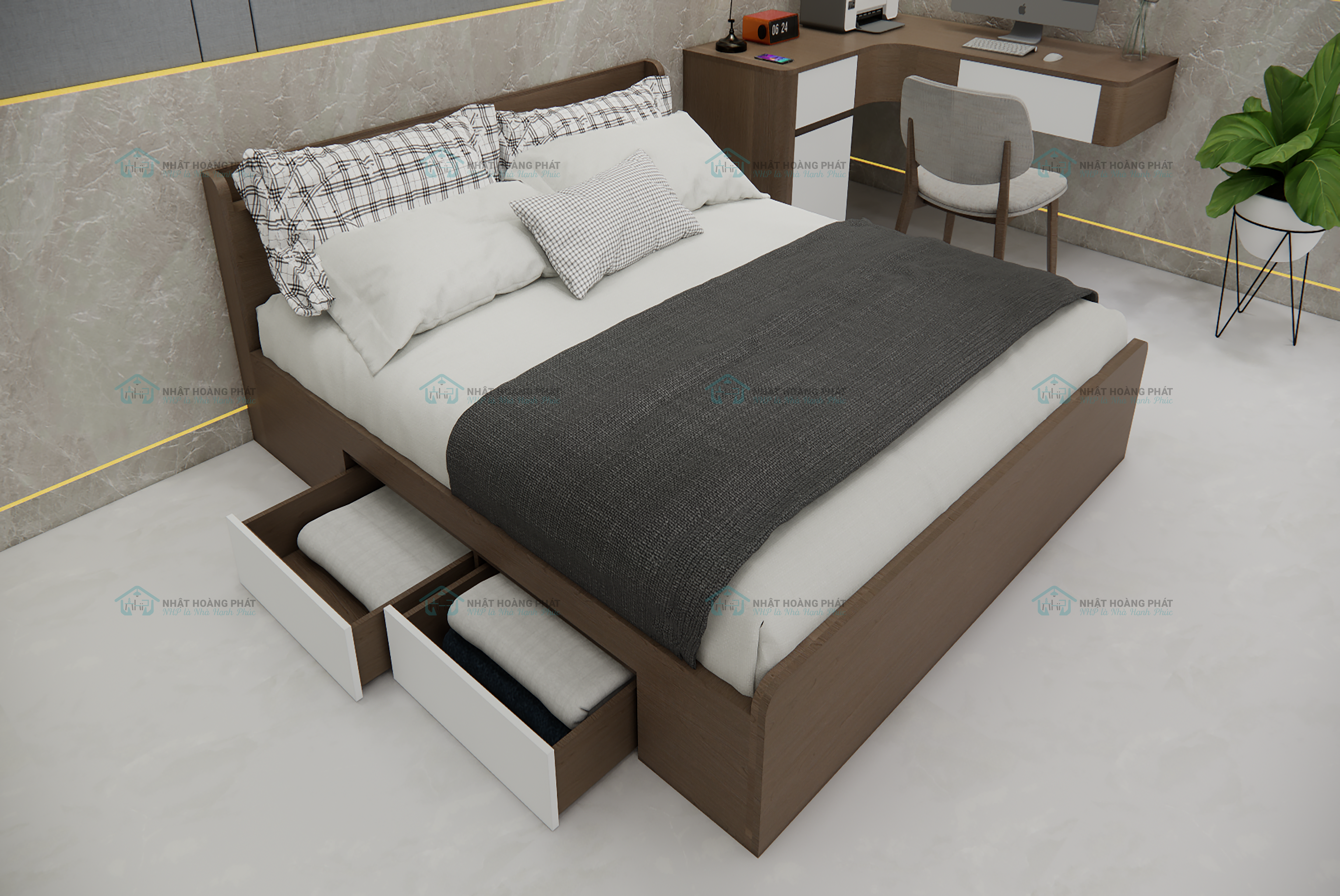 Giường ngủ gỗ MDF melamine