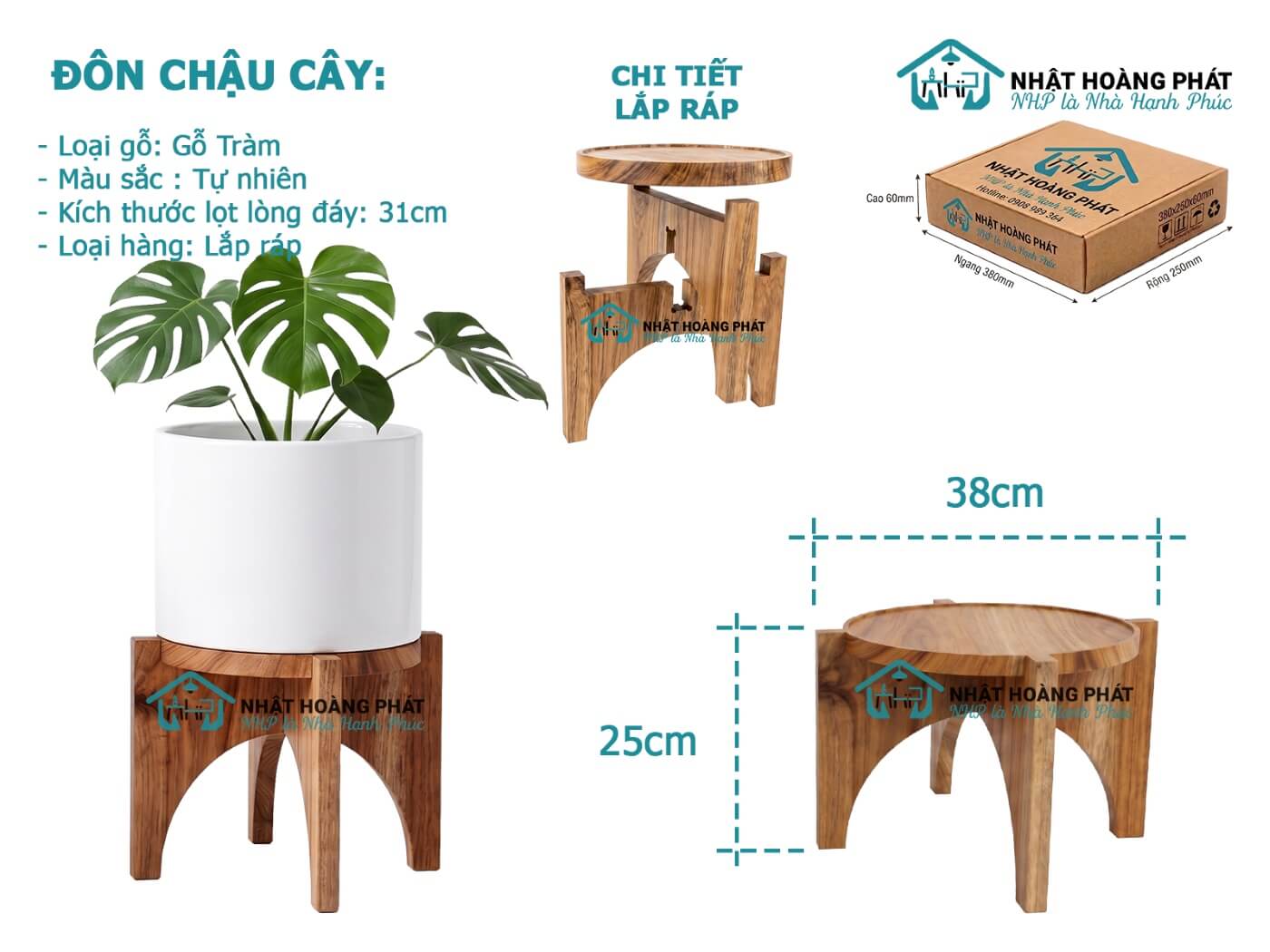 đôn gỗ đặt chậu cây
