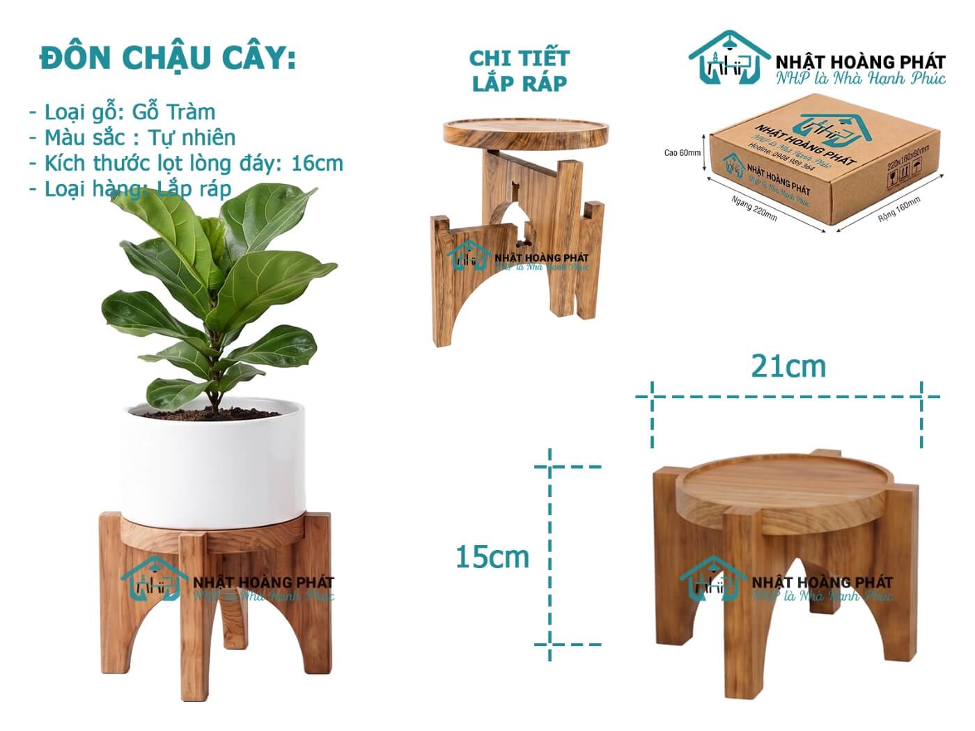 đôn gỗ đặt chậu cây
