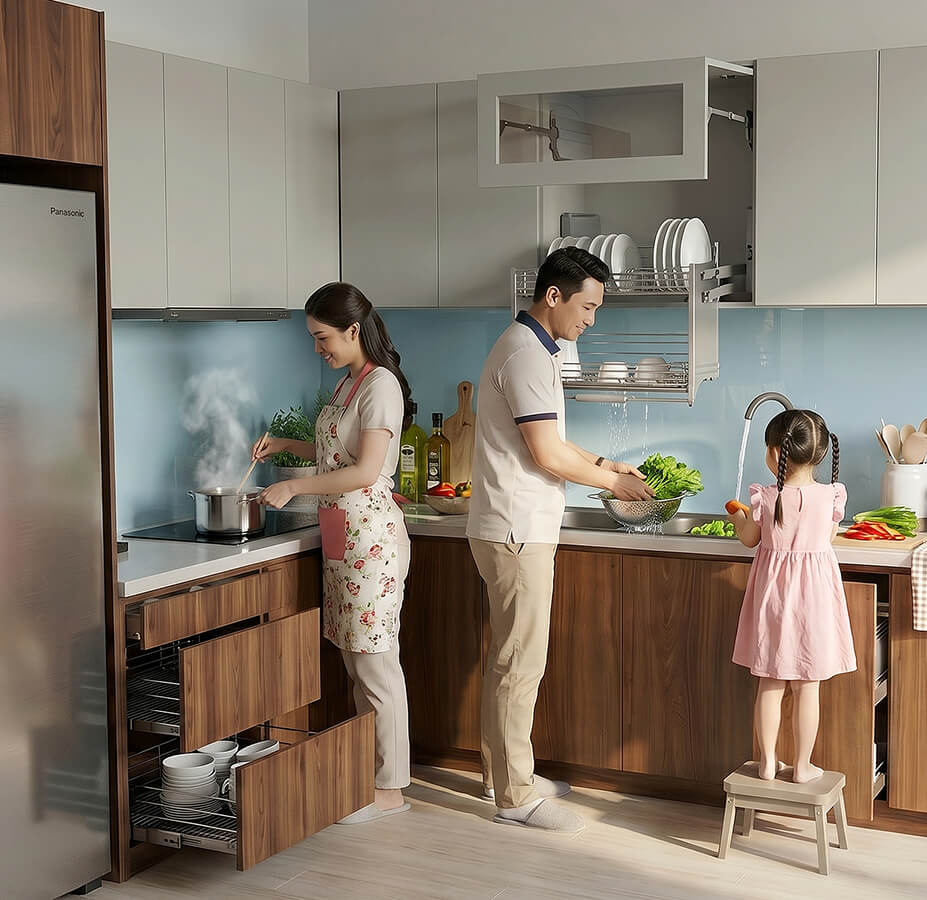 tủ bếp mdf melamine
