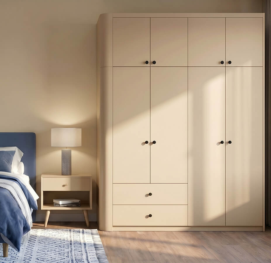 Tủ quần áo Melamine bền đẹp – Thiết kế góc bo an toàn
