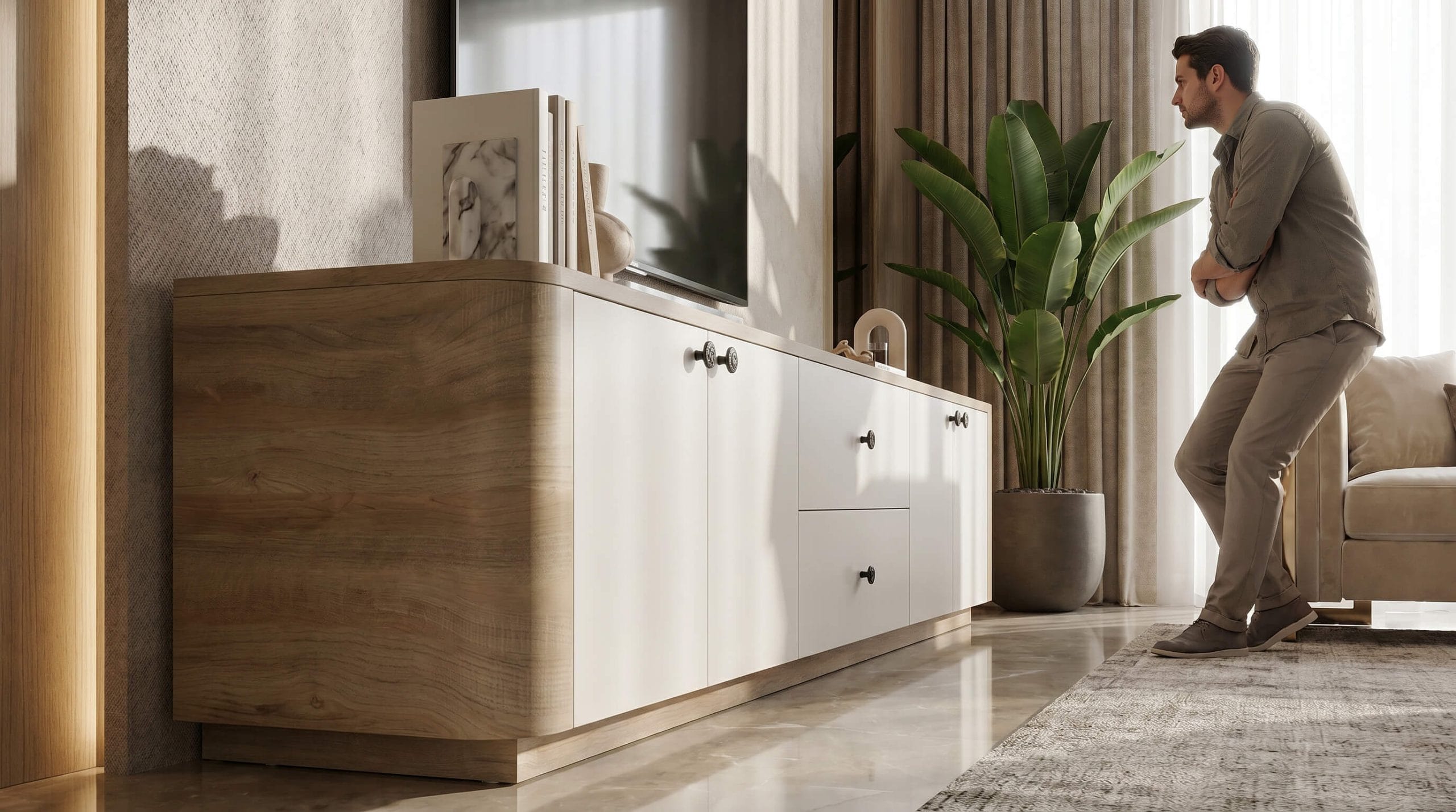kệ tivi bo cong gỗ mdf