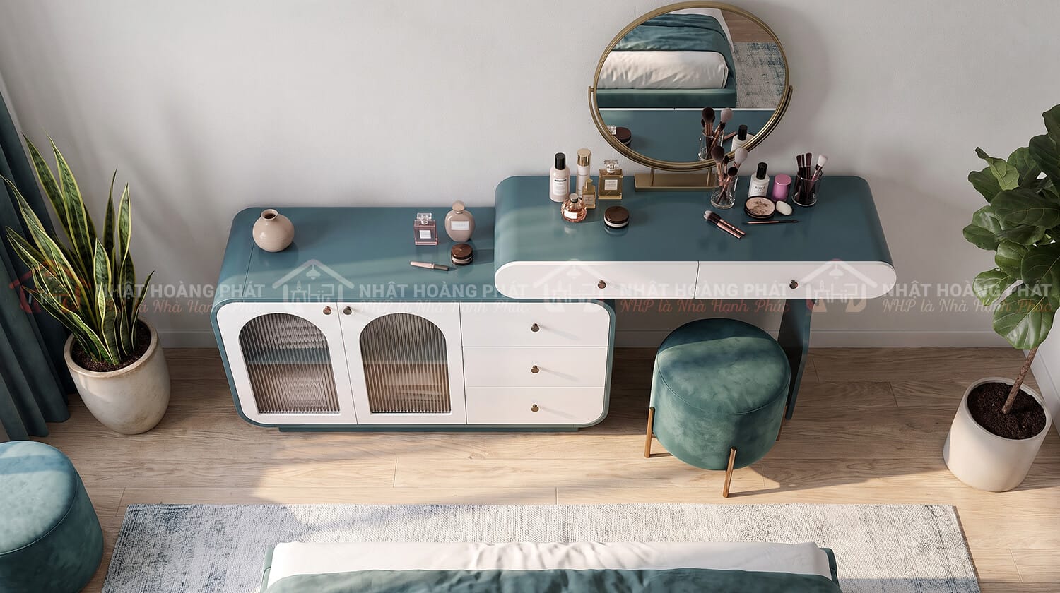 bàn trang điểm bo tròn MDF