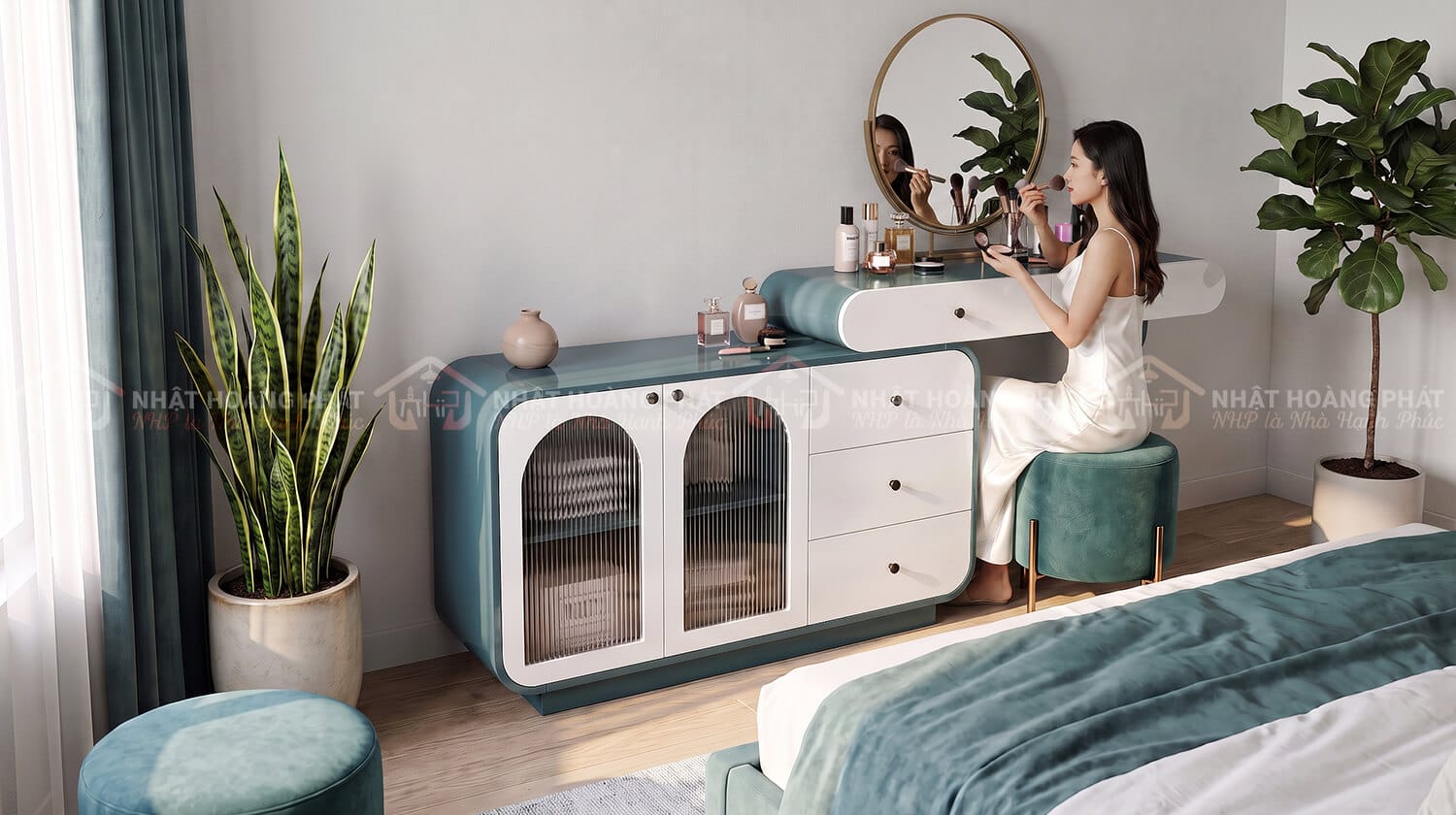 bàn trang điểm bo tròn MDF