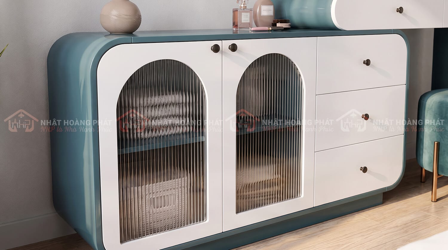 bàn trang điểm bo tròn MDF