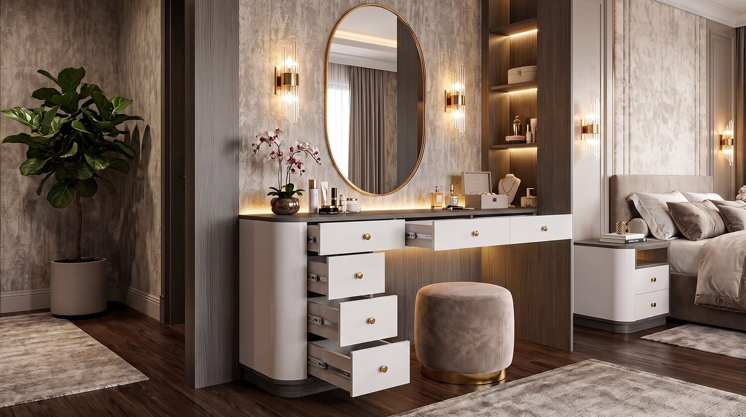 bàn trang điểm gỗ công nghiệp