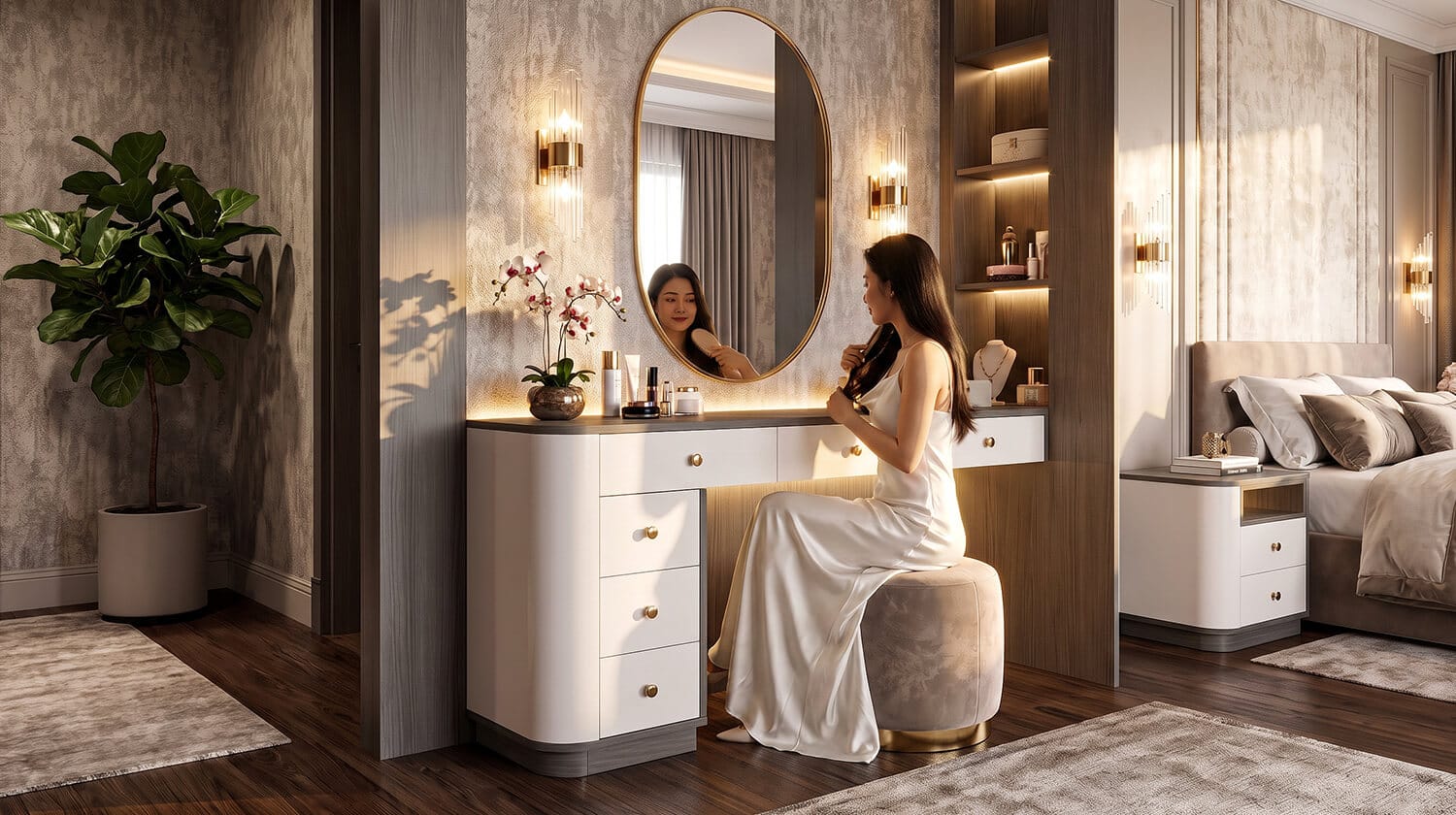 bàn trang điểm gỗ mdf chống ẩm