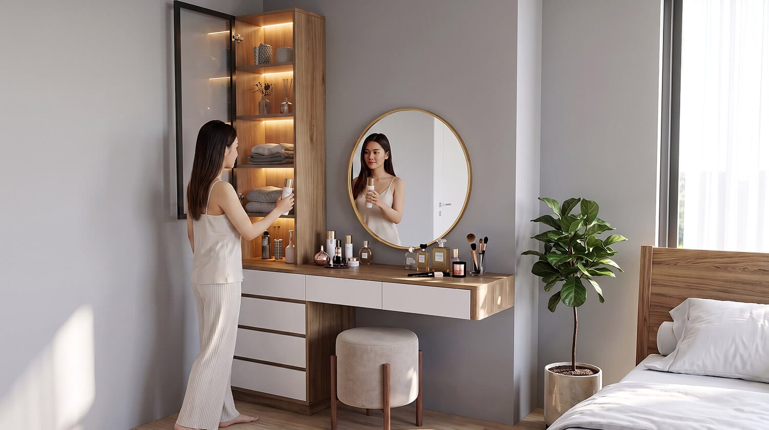 bàn trang điểm mdf cốt xanh